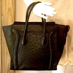 New Gorgeous Byron genuine ostrich skin Black Handbag